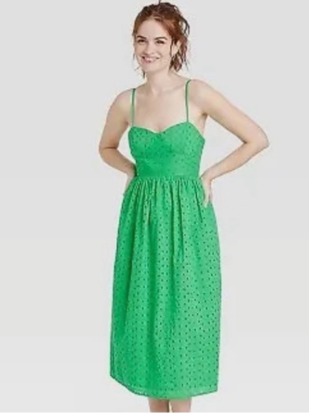 a new day Green Eyelet Spaghetti-Strap Midi Dress